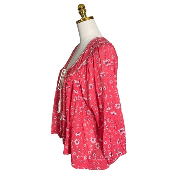 FREE PEOPLE Never A Dull Moment Floral Boho Peasant Oversized Cotton Blouse Sz S - Picture 9 of 12